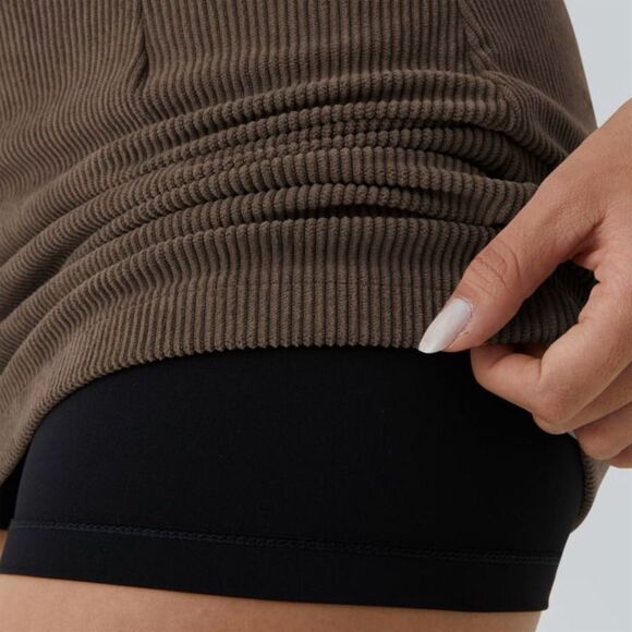 Halara Womens Corduroy L High Waisted 2-in-1 Mini Skort A-line Brown Bodycon NWT - Picture 2 of 11